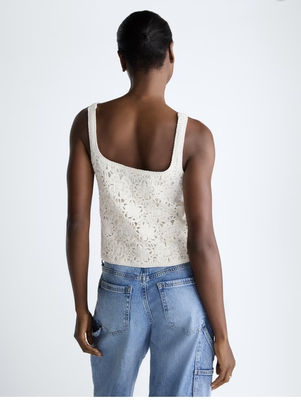 Scoop Women's Square Neck Crochet Cotton Tank Top XL